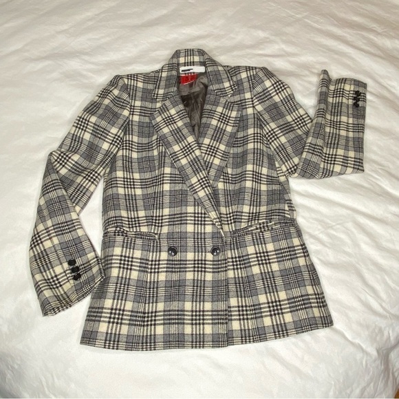 Cool Vintage black and  cream Mister Leonard Blazer wool double breasted stylish - Picture 4 of 11